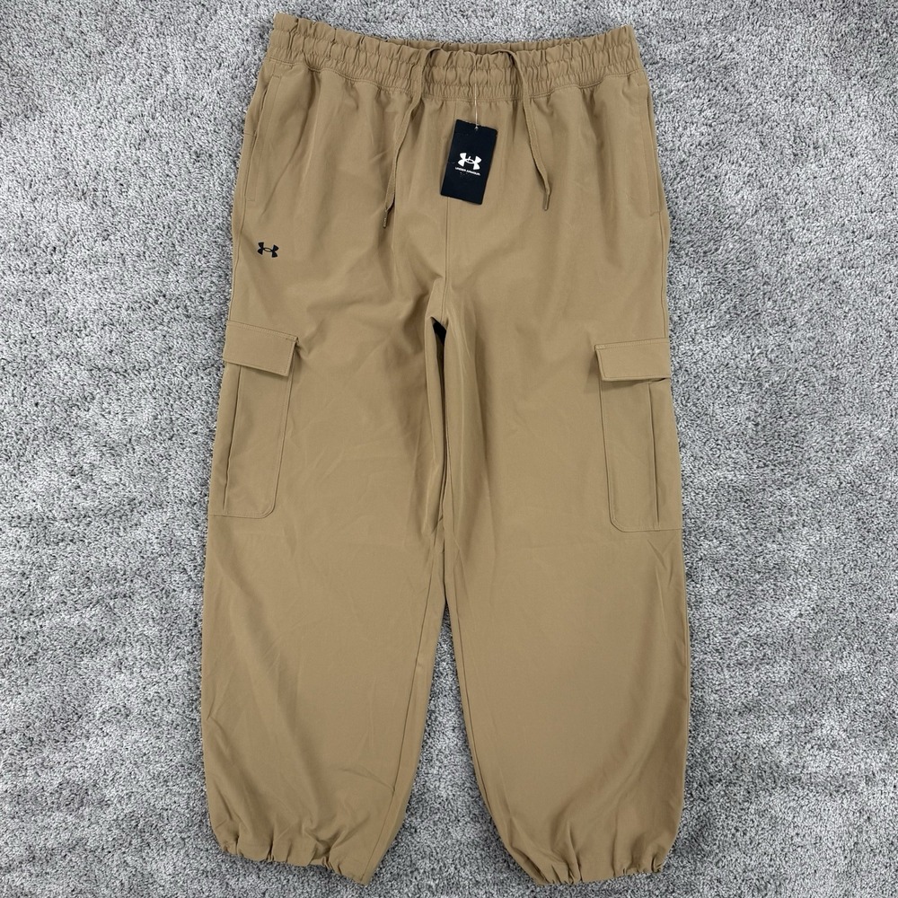 Under Armour Rival Woven Cargo Pants NWT Women's XL Tan Loose Drawstrings